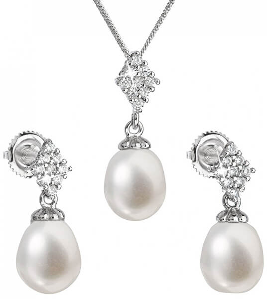 Luxusná strieborná súprava s pravými perlami Pavona 29018.1 (náušnice, retiazka, prívesok)