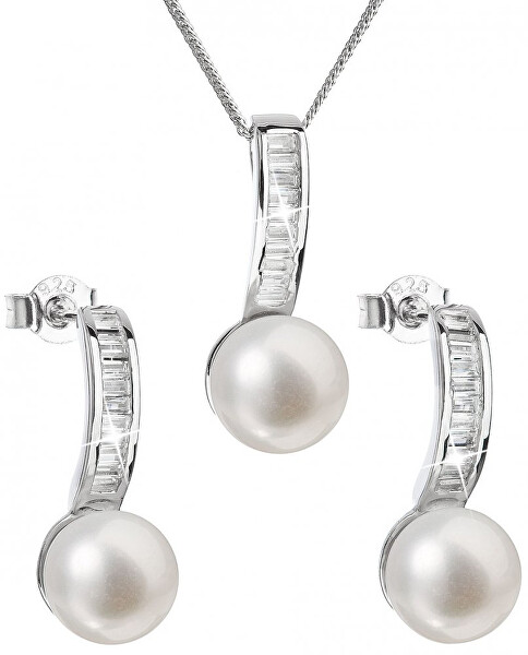 Luxusná strieborná súprava s pravými perlami Pavona 29019.1 (náušnice, retiazka, prívesok)
