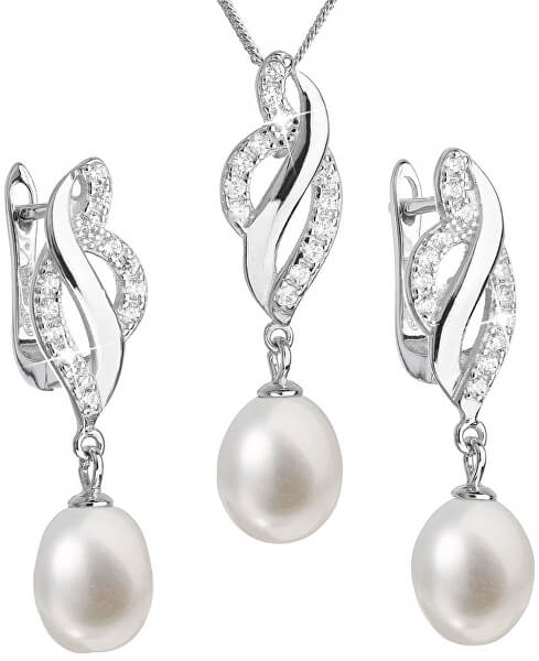 Luxusní stříbrná souprava s pravými perlami Pavona 29021.1 (náušnice, řetízek, přívěsek)
