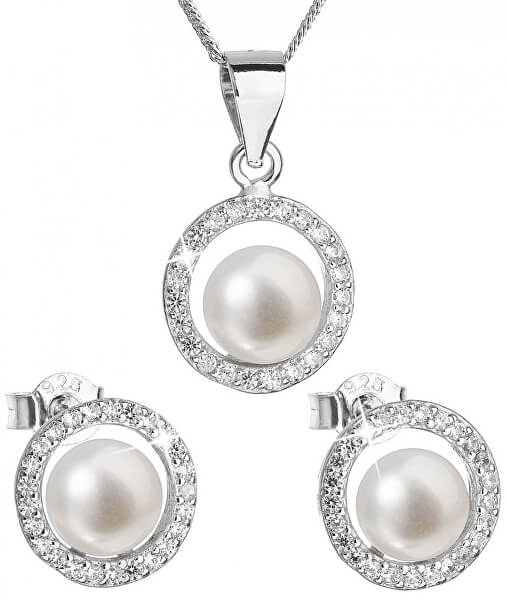 Luxus ezüst ékszerkészlet valódi gyöngyökkel Pavona 29023.1 (fülbevaló, lánc, medál)