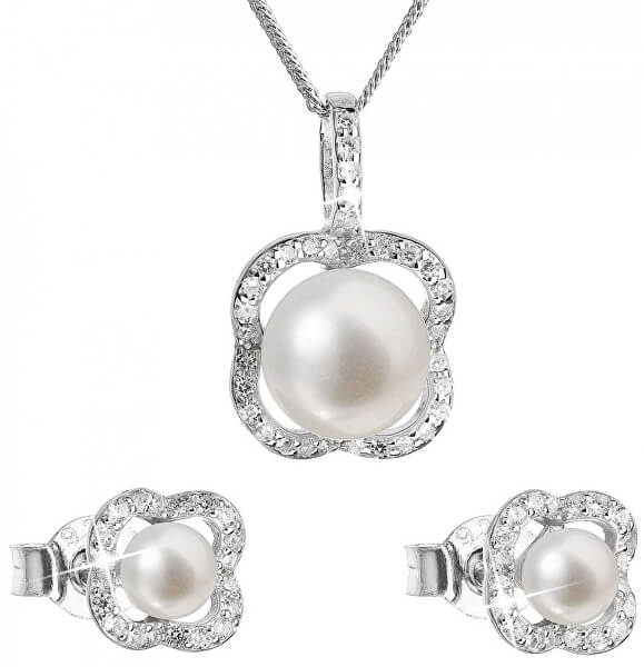 Luxusní stříbrná souprava s pravými perlami Pavona 29024.1 (náušnice, řetízek, přívěsek)