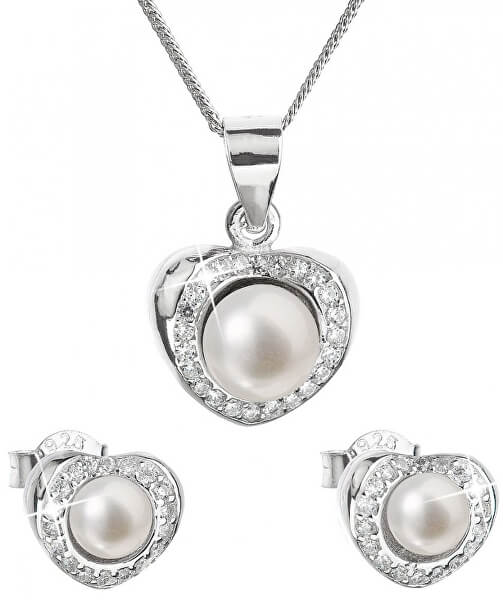 Luxusní stříbrná souprava s pravými perlami Pavona 29025.1 (náušnice, řetízek, přívěsek)