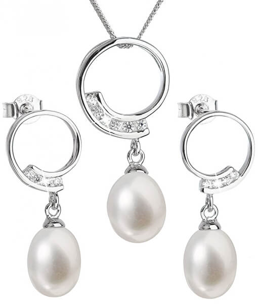 Luxusná strieborná súprava s pravými perlami Pavona 29030.1 (náušnice, retiazka, prívesok)