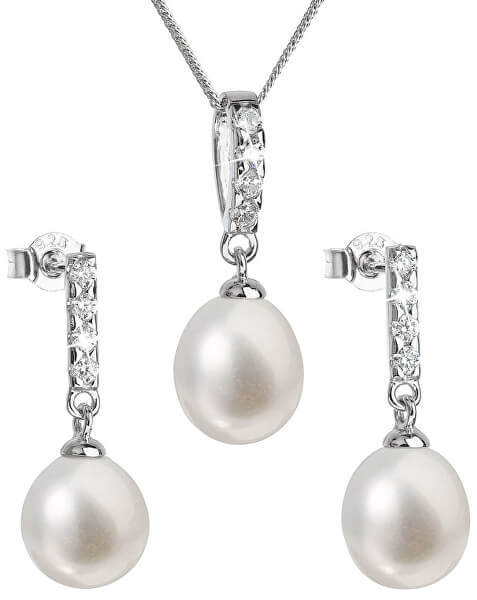 Luxusní stříbrná souprava s pravými perlami Pavona 29032.1 (náušnice, řetízek, přívěsek)