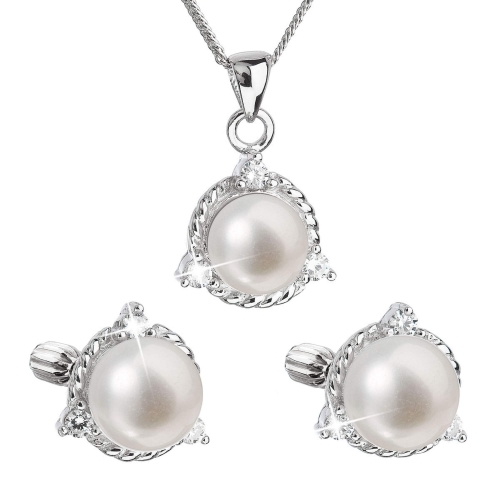 Lussoso set di gioielli argento con perle autentiche Pavona 29033.1B (orecchini, catena, pendente)