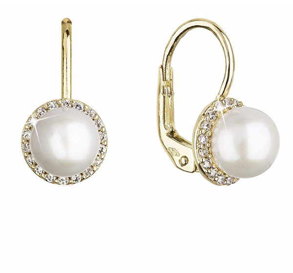 Luxuriöse Gelbgold-Ohrringe mit echten Perlen 91P00020