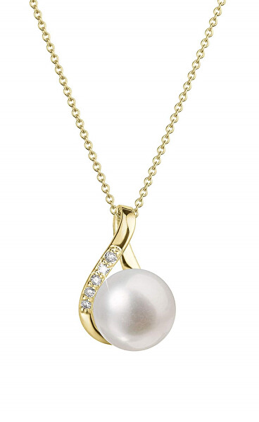 Luxusní zlatý náhrdelník s pravou perlou a brilianty 92PB00029