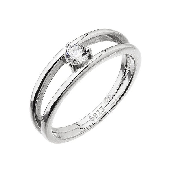 Rozdvojený stříbrný prsten s čirým zirkonem 15017.1 crystal