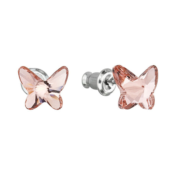 Náušnice s růžovo-oranžovými krystaly Swarovski Motýl 51048.3 rose peach