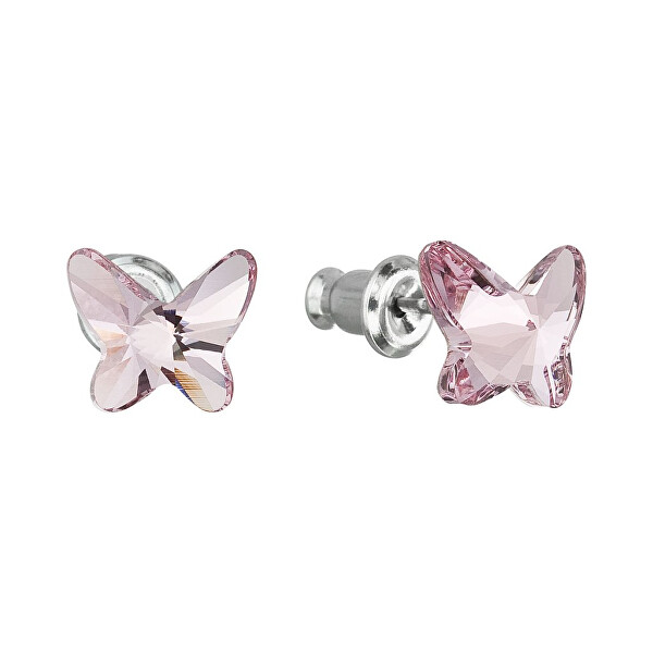 Náušnice s světle růžovými krystaly Swarovski Motýl 51048.3 light rose