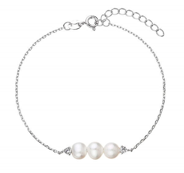 Nežný strieborný náramok s riečnymi perlami a zirkónmi 23018.1