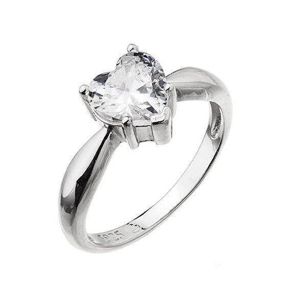 Něžný stříbrný prsten se zirkonem Srdce 15015.1 crystal
