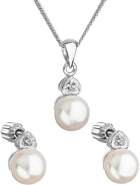 Set di gioielli con perle e zirconi Pavona 29001.1 bianco (orecchini, collana, pendente)