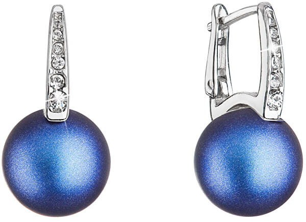 Mysteriöse Silber Ohrringe mit dunkelblauer synthetischer Perle 31301.3