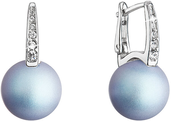 Překrásné stříbrné náušnice se světle modrou syntetickou perlou 31301.3