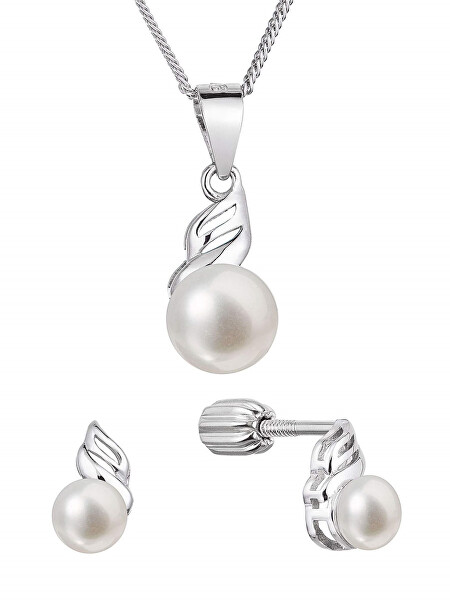 Parure di gioielli affascinante in argento con vere perle 29046.1B (orecchini, catenina, pendente)