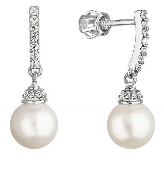 Reizvolle baumelnde Ohrringe aus Weißgold mit echten Perlen 81P00021