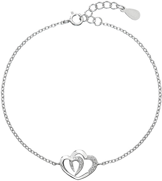 Romantický stříbrný náramek Dvě srdce se zirkony 13011.1