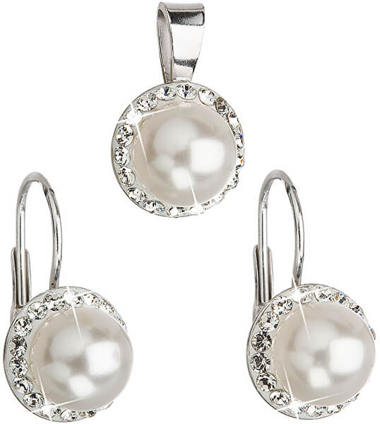 Sada s perlami a krystaly Swarovski 39091.1 bílá (náušnice, přívěsek)