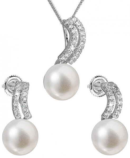 Set de bijuterii din argint cu perle naturale Pavona 29037.1 (cercei, lănțișor, pandantiv)
