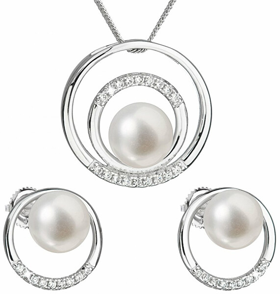 Súprava strieborných šperkov s pravými perlami Pavona 29038.1 (náušnice, retiazka, prívesok)