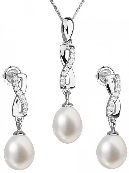 Set de bijuterii din argint cu perle reale Pavona 29041.1 (cercei, lanț, pandantiv)