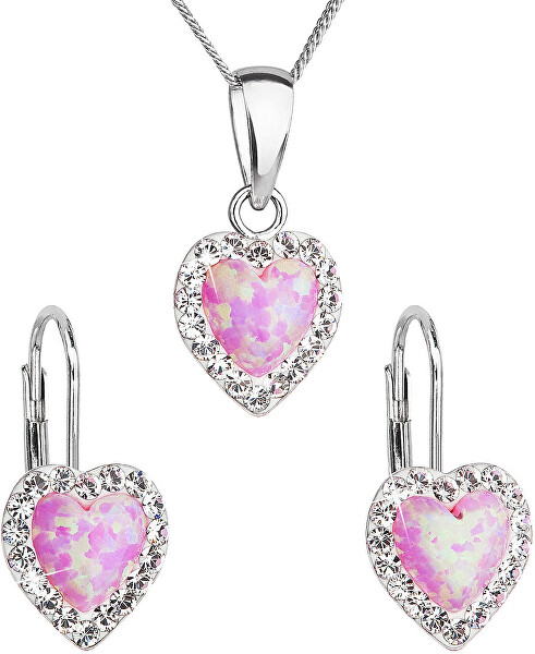 Set di gioielli a forma di cuore 39161.1 & light rose s.opal (orecchini, collana, pendente)