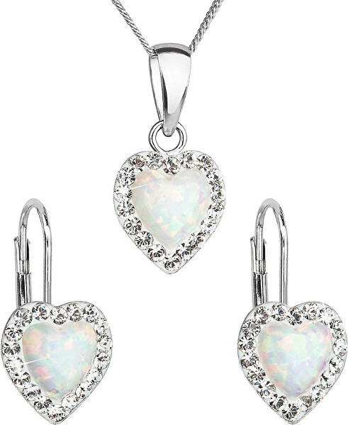 Srdíčková souprava šperků s krystaly Preciosa 39161.1 & white s.opal (náušnice, řetízek, přívěsek)