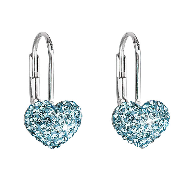 Szív alakú fülbevaló kristályokkal 31125.3 aquamarine