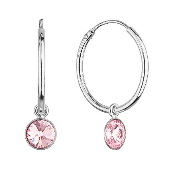 Stříbrné kruhové náušnice s růžovými krystaly Swarovski 2v1 31309.3