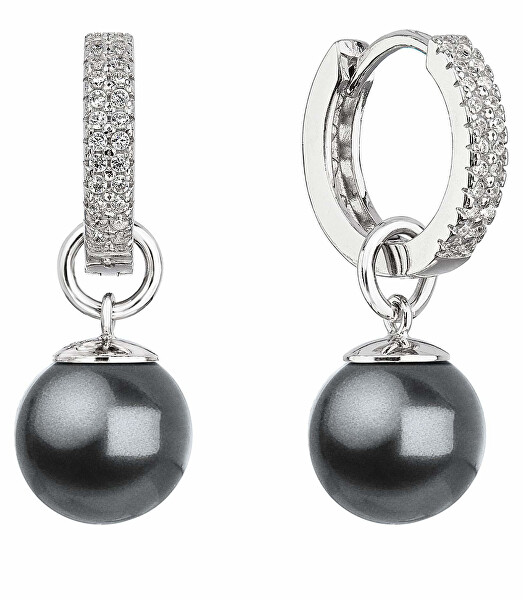 Silberohrringe mit grauen Perlen und Zirkonen 31298.3