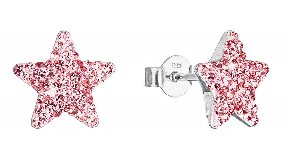 Silberohrringe Sterne mit Kristallen Preciosa 31312.3 light rose