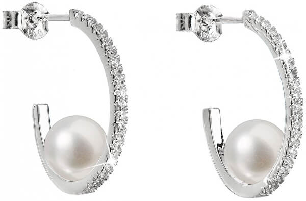 Stříbrné náušnice kruhy s pravými perlami Pavona 21019.1