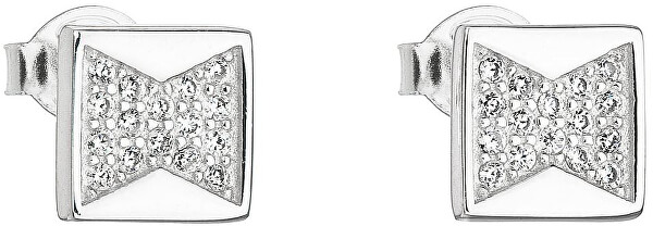 Orecchini a bottone quadrati in argento con zirconi  11043.1