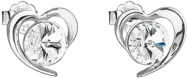 Strieborné náušnice s kryštálmi Swarovski biele srdce 31259.1