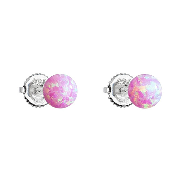 Stříbrné náušnice s růžovými syntetickými opály 11246.3 pink