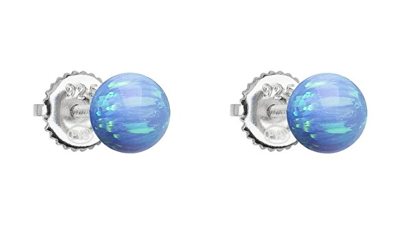 Stříbrné náušnice se světle modrými syntetickými opály 11246.3 lt. blue