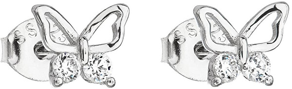 Ezüst fülbevaló cirkónium kővel fehér pillangó 11036.1