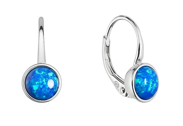 Stříbrné visací náušnice s modrým syntetickým opálem 11467.3 blue