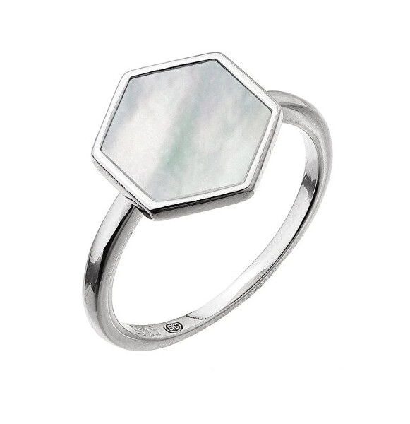 Stříbrný prsten Hexagon s bílou perletí 15021.1