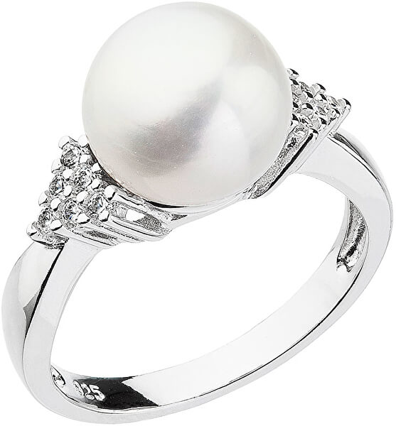 Anello in argento con perla bianca d’acqua dolce e zirconi 25002.1