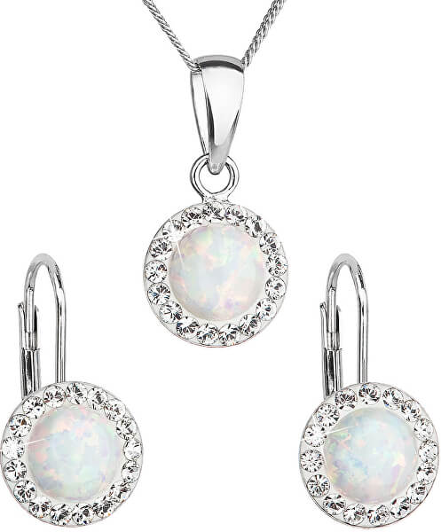 Set di gioielli scintillanti con cristalli Preciosa 39160.1 opale bianco (orecchini, catena, pendente)