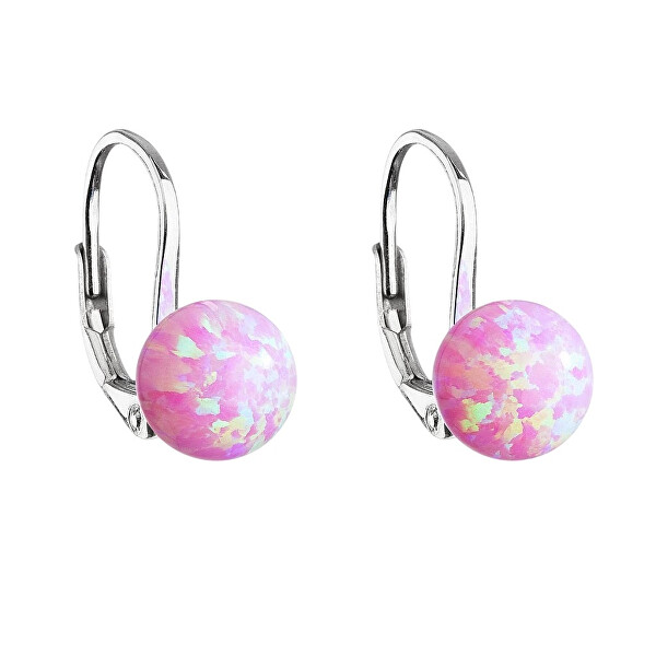 Třpytivé stříbrné náušnice se syntetickým opálem 11245.3 pink