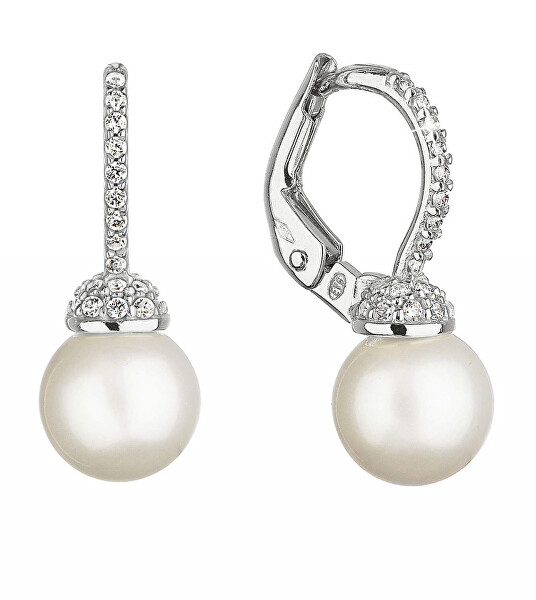 Scintillanti orecchini pendenti con perle vere in oro bianco 81P00022