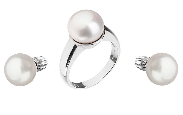 Set avantajos de bijuterii cu perle Pavona 25001.1, 21004.1 ( cercei, inel cu circumferința 56 mm)