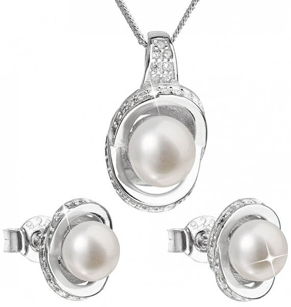 Luxusní stříbrná souprava s pravými perlami Pavona 29026.1 (náušnice, řetízek, přívěsek)