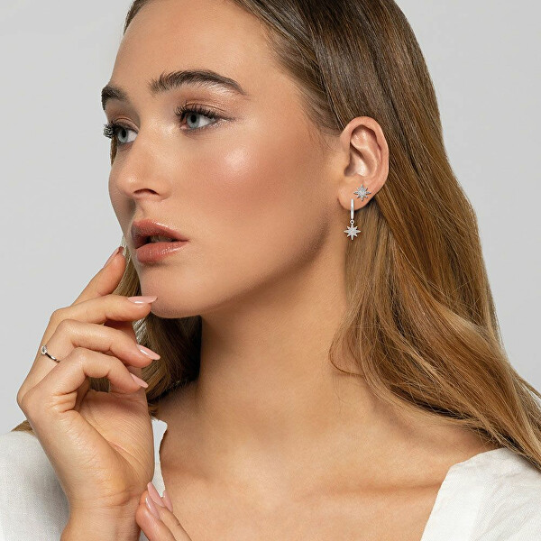 Elegáns ezüst karika fülbevaló medálokkal ERE-NSTAR-ZI-CR