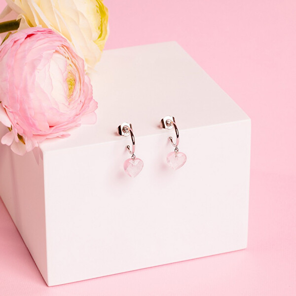 Delicati orecchini in argento con quarzo rosa ERE-HEART-RQ-CR