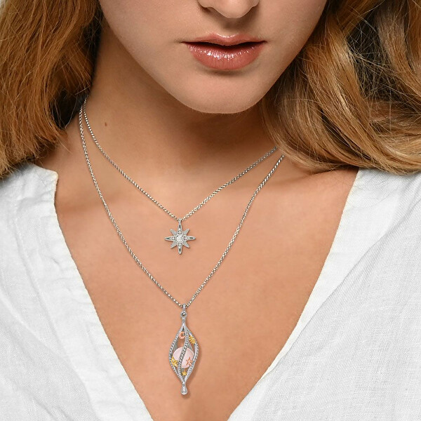 Půvabný stříbrný náhrdelník s růženínem ERN-UNIVERSE-RQ-TRI (řetízek, přívěsek)