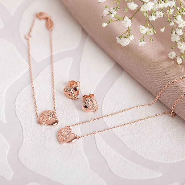 Halskette aus rosévergoldetem Silber Herz mit Flügel und Zirkonen ERN-LILHW-R